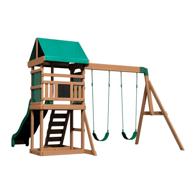 Backyard Discovery Buckley Hill Parco giochi completa | Include altalene / scivolo / sabbiera / scala di arrampicata | Casetta con piano in legno per