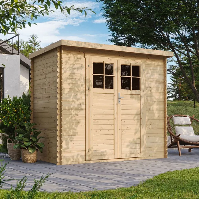 Casetta da giardino in legno + PAVIMENTO TRATTATO - porta di alta qualità con serratura - L239xP144xA200cm/2,63 m2 - TIMBELA M310F+M310G