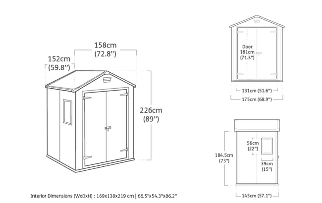 Keter Manor 6x5 Grigio Casetta Giardino In Resina, 185x152x226h cm, Grigio - immagine 4