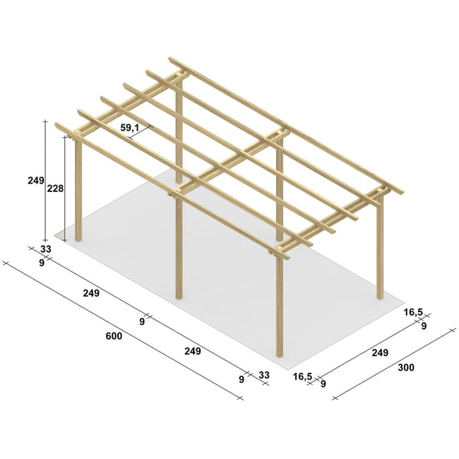 Pergola Melon in legno struttura naturale L 600 x P 300 x H 249 cm - immagine 2