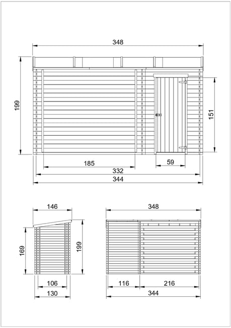 Casetta da Giardino in Legno per Esterni con legnaia- A199x348x146 cm - 2,54 m2+1,1 m2 - Piccola Casetta in Legno, Rimessa Attrezzi - TIMBELA M205 - immagine 9