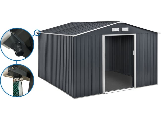 Capanno da giardino in metallo - "Vegas" da 12,98 m² con grondaia