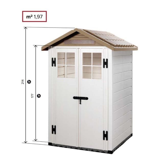 Casetta da giardino con pavimento GAROFALO Tuscnay EVO M in pvc beige con porta doppio battente, superficie interna 1.35 m² e spessore parete 20 mm - immagine 5