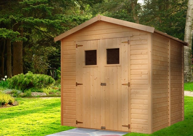 Casa da giardino in legno naturale CON PAVIMENTO IMPREGNATO H228x222x233 cm/4,2 m²- Magazzino esterno con finestre - TIMBELA M351+M351G - immagine 5