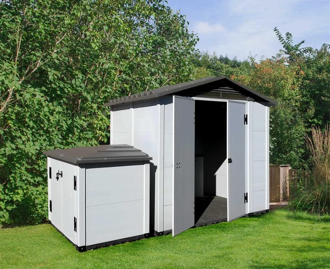 Casetta da giardino con pavimento GAROFALO Urban L in pvc grigio con porta doppio battente, superficie interna 3.13 m² e spessore parete 20 mm - immagine 7