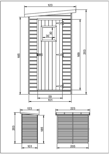 Capanno per attrezzi in legno naturale - Ripostiglio esterno CON finestre H203x123x223 cm/2,1 m² capannone in legno naturale - TIMBELA M348A - immagine 2
