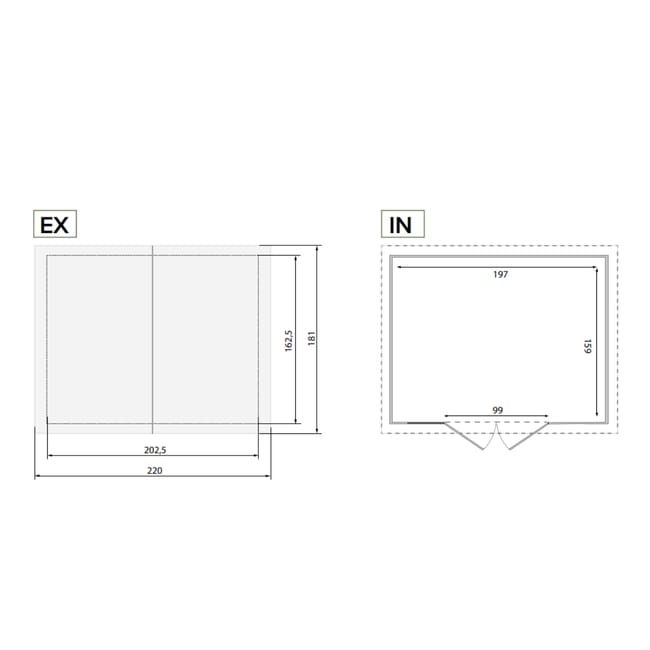 Casetta da giardino con pavimento GAROFALO Tuscnay EVO L in pvc beige con porta doppio battente, superficie interna 3.13 m² e spessore parete 20 mm - immagine 5