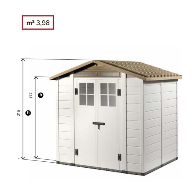 Casetta da giardino con pavimento GAROFALO Tuscnay EVO L in pvc beige con porta doppio battente, superficie interna 3.13 m² e spessore parete 20 mm - immagine 4