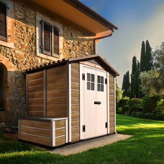 Casetta da giardino con pavimento GAROFALO Woody L in pvc marrone con porta doppio battente, superficie interna 3.13 m² e spessore parete 20 mm - immagine 8