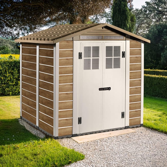 Casetta da giardino con pavimento GAROFALO Woody L in pvc marrone con porta doppio battente, superficie interna 3.13 m² e spessore parete 20 mm - immagine 7