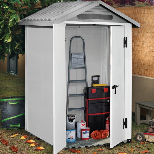 Casetta da giardino con pavimento GAROFALO Urban M in pvc grigio con porta doppio battente, superficie interna 1.35 m² e spessore parete 20 mm - immagine 3