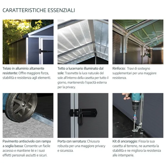 Canopia Rubicon Casetta Da Giardino in Policarbonato Ultra Resistente 303X185X217 cm Grigio Scuro - immagine 2