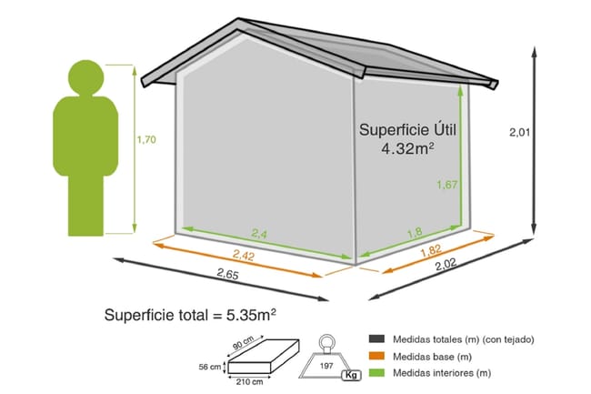 Casetta da giardino con giardino DECOR ET JARDIN Bouganville in legno con porta battente semplice, superficie interna 4.32 m² e spessore parete 12 mm - immagine 3