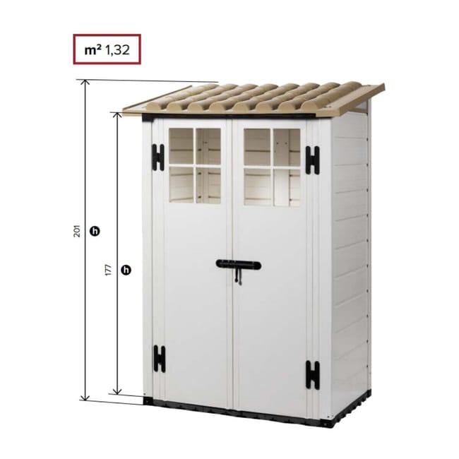 Casetta da giardino con pavimento GAROFALO Tuscnay EVO S in pvc beige con porta doppio battente, superficie interna 0.88 m² e spessore parete 20 mm - immagine 5