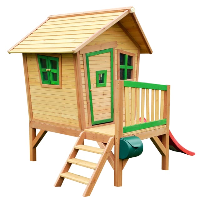 AXI Robin Casa Bambini con pavimento e scivolo rosso | Casetta da gioco per giardino / esterno in marrone e verde in legno FSC | Parco giochi per - immagine 7